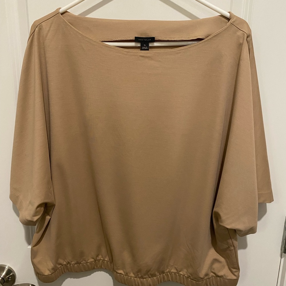 Ann Taylor Caramel Blouse. Size Large. Banded at the base. Never Worn.